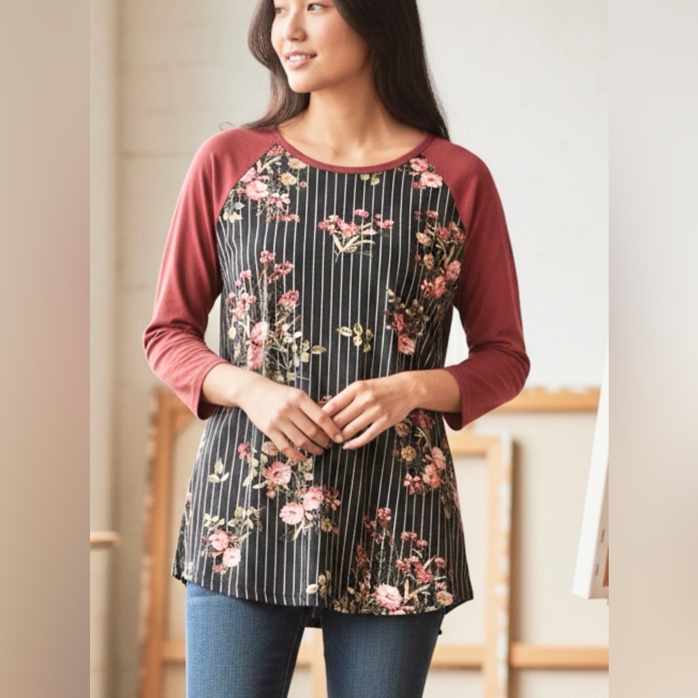 RED LOLLY STRIPED FLORAL TOP